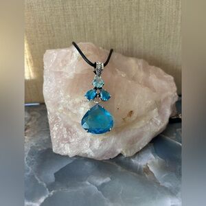 Handmade Blue Topaz On 925 Sterling Silver Pendant 2”